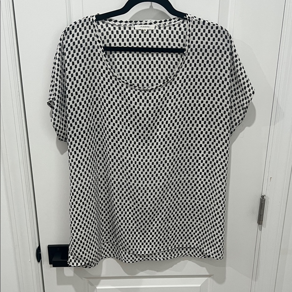Pleione Black and White‎ Geometric Short Sleeve Top Size Large